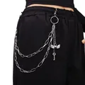 Silver multi-layer waist chain with metal heart wings and retro key pendant charms - Multilayer Winged Heart Key Style / Silver
