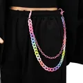 Double-layer rainbow acrylic waist chain with matte links for hip hop styling - Multicolor Resin Double Layer Pants Chain