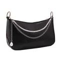 Borsa sottobraccio nera stampa coccodrillo con catene argento, strass e perla - Catena per Borsa a Doppio Strato con Strass