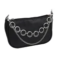 Black vintage shoulder bag with cartoon embossing and chunky silver metal chain strap - Layered Circle Bag Chain