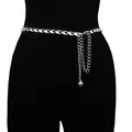 Silver metal waist chain with geometric hollow links and adjustable lobster clasp closure - Flat Polygon Style / Silver Style Two