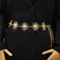 Vintage golden sun face pendant waist chain featuring embossed metallic sunburst charms - Gold Single-layer Sun