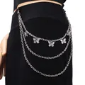 Catena da vita in argento a tre strati con ciondoli a farfalla e chiusure a moschettone - Catena per Pantaloni Multistrato con Farfalla