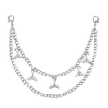 Detail view of double layer silver metal chains with delicate fishtail charms and clasps - Double Layer Fish Tail Bag Chain