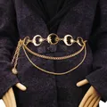 Gold celestial body chain with sun and crescent moon charms on purple fabric - Gold Triple-layer Moon