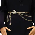 Elegant gold metal sun face waist chain with layered chains for a stylish dress accessory - Gold Multi-Layer Sun Waist Chain
