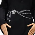 Multi-layer silver metal chain belt with sun pendants and engraved smiley face detail - Silver Sun Layered Waist Chain