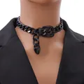 Chic black chunky chain choker necklace featuring a belt buckle and heart pendant - Black Round Buckle Necklace