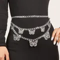 Catenina da vita multistrato in metallo argento con vari ciondoli a farfalla - Catena in Vita Multistrato Farfalla Argento