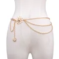 Detail of layered gold metal waist chain featuring sun charms on a white model torso - Gold Multi-Layer Sun Waist Chain