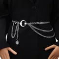 Multilayer silver sun and moon metal waist chain belt for women on black outfit - Thick Chain Silver Moon Waist Chain