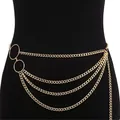 Multilayer gold metal body chain with four layers of chains and double ring accents - Ring Waist Chain / Gold