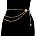 Retro golden multilayered moon chain waist belt with crescent and heart tassels - Gold Portrait Coin Multilayer Style
