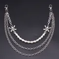 Three-layer silver metal wallet chain with skull pendants and bicycle chain design - Cross Skull Multi-layer Pant Chain
