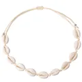 Detailed view of bohemian choker featuring natural white shells and adjustable woven cord - White Rope Shell Necklace