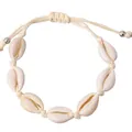 Bohemian natural cowrie shell necklace with adjustable beige woven rope and silver beads - White Rope Shell Bracelet