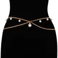 Golden body chain with layered pearls and a teardrop rhinestone pendant for beachwear - Gold Pearl Pendant Gemstone Waist Chain