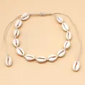 Collana girocollo di conchiglie fatta a mano con cordino per stile boho chic - Cordino Bianco Elastico / Bianco