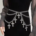 Gothic meerlagige zilveren metalen tailleketting met holle kruishangers voor dames - Zilver