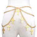 Punk style multi-layer gold waist chain with hollow cross pendants for women - Gold
