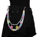 Multilayer colorful acrylic pant chain with macaron star pendants on black denim shorts - White Chain Double Layer Star Pant Chain