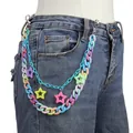 Colorful acrylic macaron star pendant multi-layer waist chain on blue denim jeans - Blue Chain Double Layer Star Pant Chain