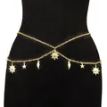 Gold celestial body chain featuring sun moon and star charms with layered metal links - Gold Sun Moon Double Layer Waist Chain