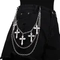 Gothic multi-layer silver pants chain with vintage cross pendants and lobster clasps - Silver Multi-layer Cross Pant Chain
