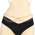 Double-layered golden waist chain with shimmering rhinestones and elegant butterfly tassels - Gold Rhinestone Waist Chain