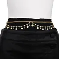 Elegant gold double-layered belly chain with sparkling rhinestones and metal sequins - Gold Round Disc Pendant Waist Chain