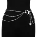 Adjustable silver layered metal body chain with celestial moon and sun charms - Silver Multi-Layer Moon Waist Chain