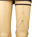 Bohemian multi-layer gold chain thigh jewelry with white pearls for women's party style - Gold Pearl Leg Chain