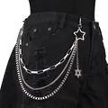Three-layer punk silver chain belt featuring star charms for jeans and JK skirts - Silver Pentagram Multi-layer Chain