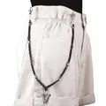 Cadena de pantalón para hombre con cuentas ojo de tigre y colgante de metal triangular - Cadena de Pantalón Magnética con Colgante de Triángulo