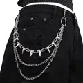 Three-layer punk metal waist chain with silver spiked rivets for denim jeans styling - Rivet Multi-Layer Pants Chain