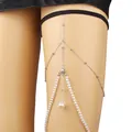 Exaggerated multi-layer pearl chain leg jewelry with elastic band for women - White K Pearl Leg Chain