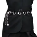 Silver sun and moon heart link chain belt with layered metal tassels and celestial charms - Silver Five Hearts Sun Waist Chain