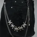 Punk style multi-layer silver metal trouser chain with skull charms on denim jeans - Double Layer Skull Style / Silver
