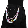 Pastel acrylic star waist chain with multi-layer macaron colored links and metal clasp - Pink Chain Double Layer Star Pant Chain