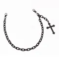 Gothic style black metal waist chain with cross pendant and vintage relief patterns - Black Single Thick Layer Cross Pant Chain