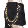 Golden multi-layer punk hip hop trousers chain with spikes on black denim shorts - Gold