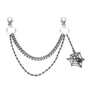 Catena gotica multistrato argento con perline nere e ciondolo a ragnatela traforata - Stile Doppia Ragnatela (b225)