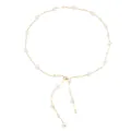 Detail of elegant gold waist chain with pearls and y-shape lobster clasp design - Silver