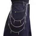 Three-layer silver punk waist chain with metal cone studs for jeans and street style - Multi-Layer Fine Rivet Pants Chain Silver