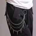 Silver multi-layer punk hip-hop waist chain with metallic cone spikes for jeans - Multi-Layer Large Ring Spike Rivet Pants Chain Silver