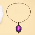 Gothic vintage necklace with purple quartz crystal pendant and black filigree details - Purple