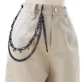 Mehrlagige Punk-Taillenkette mit silbernen Kegelnieten und Metallclips an schwarzen Bändern - Schwarze Mit Nieten Besetzte Zweilagige Hosenkette