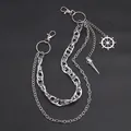 Gothic multilayer silver pants chain featuring a bird skull and helm rudder pendant - White K Sharp Bird Head Rudder Pant Chain