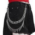 Mehrlagige Punk-Hüftkette in Silber mit Metallringen und Spike-Anhängern an Jeans - Doppelkreis Schlanke Niet-Hosenkette