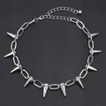 Punk silver spike fringe chain necklace with oversized links and polished finish - Style 1 Spike Rivet Necklace